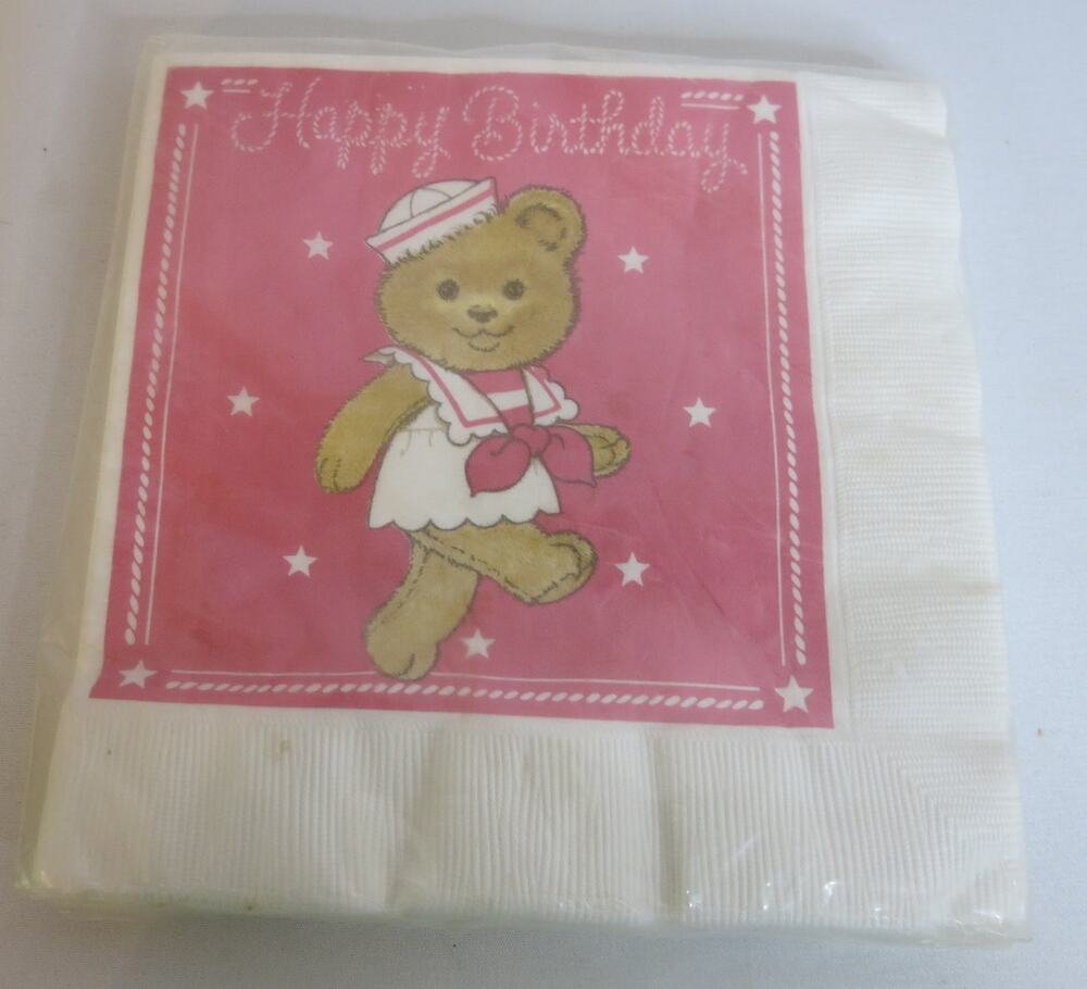 Vintage Hallmark Happy Birthday Napkins *NWT* Sailor Teddy Bear Pink Retro 1980